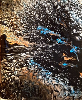 Luxury Black,White,Copper,Sapphire,orange,Wow,Abstract,Pour,Dark Abyss,18x24