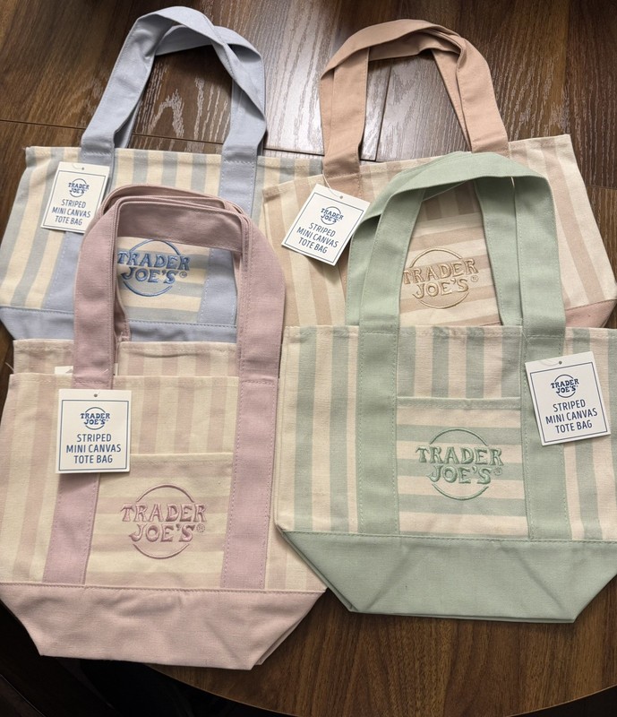 Trader Joe’s Mini Pastel Stripe Canvas Tote Bags Set of 4 Limited Edition NWT