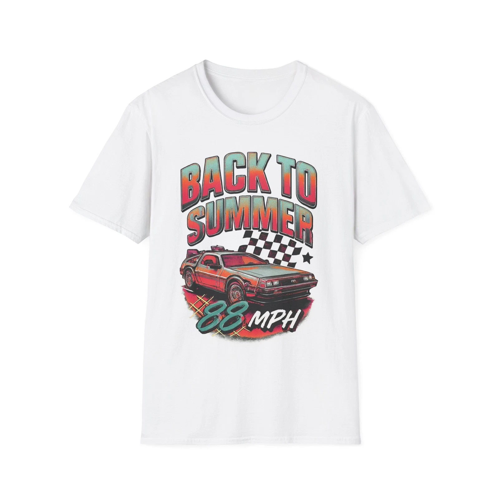 Back to Summer car graphic T-Shirt | vintage race checkered flag design