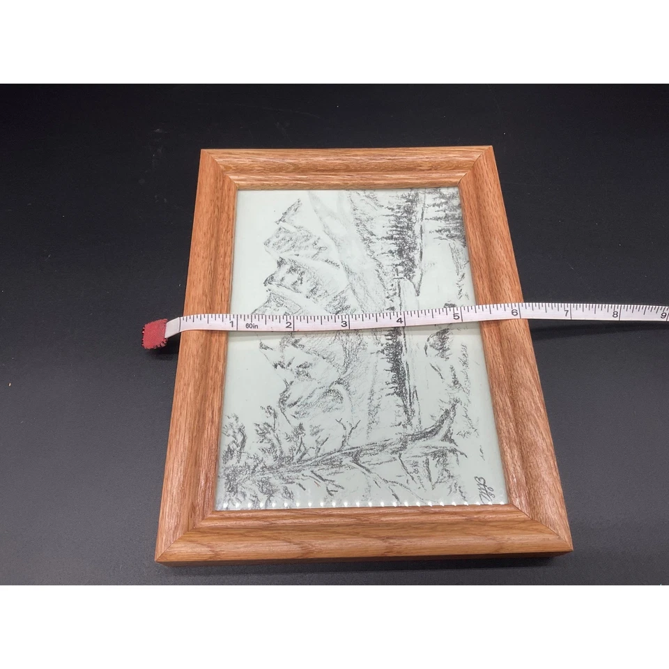 Винтажная Аляскинская Горная Сцена в Рамке Оригинальный Карандаш Рисунок Каюта Настенное Искусство - Изображение 2 из 4