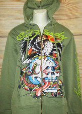 MENS ED HARDY TATTOO GREEN HOODIE JACKET SWEATSHIRT SIZE M