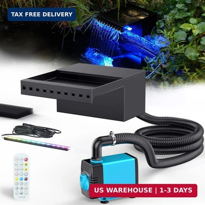 POPOSOAP 8Inch Pond Waterfall Spillway with RGB LED Lights, 304 Stainless Steel 