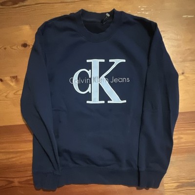 Calvin Klein Pullover Blau/Navy Rundhals Langarm Logo Gr. M