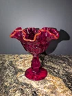 Fenton Ruby Red Thumbprint Glass Compote Vase