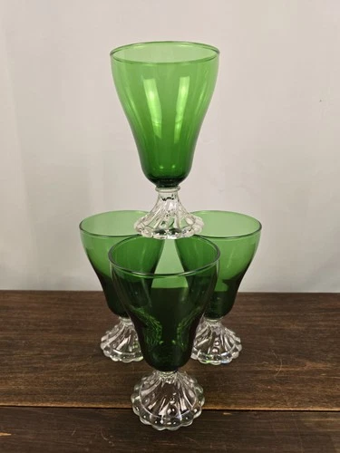 VTG 4pc Anchor Hocking Forest Green Burple/Inspiration/Bubble Glass Goblets 8oz