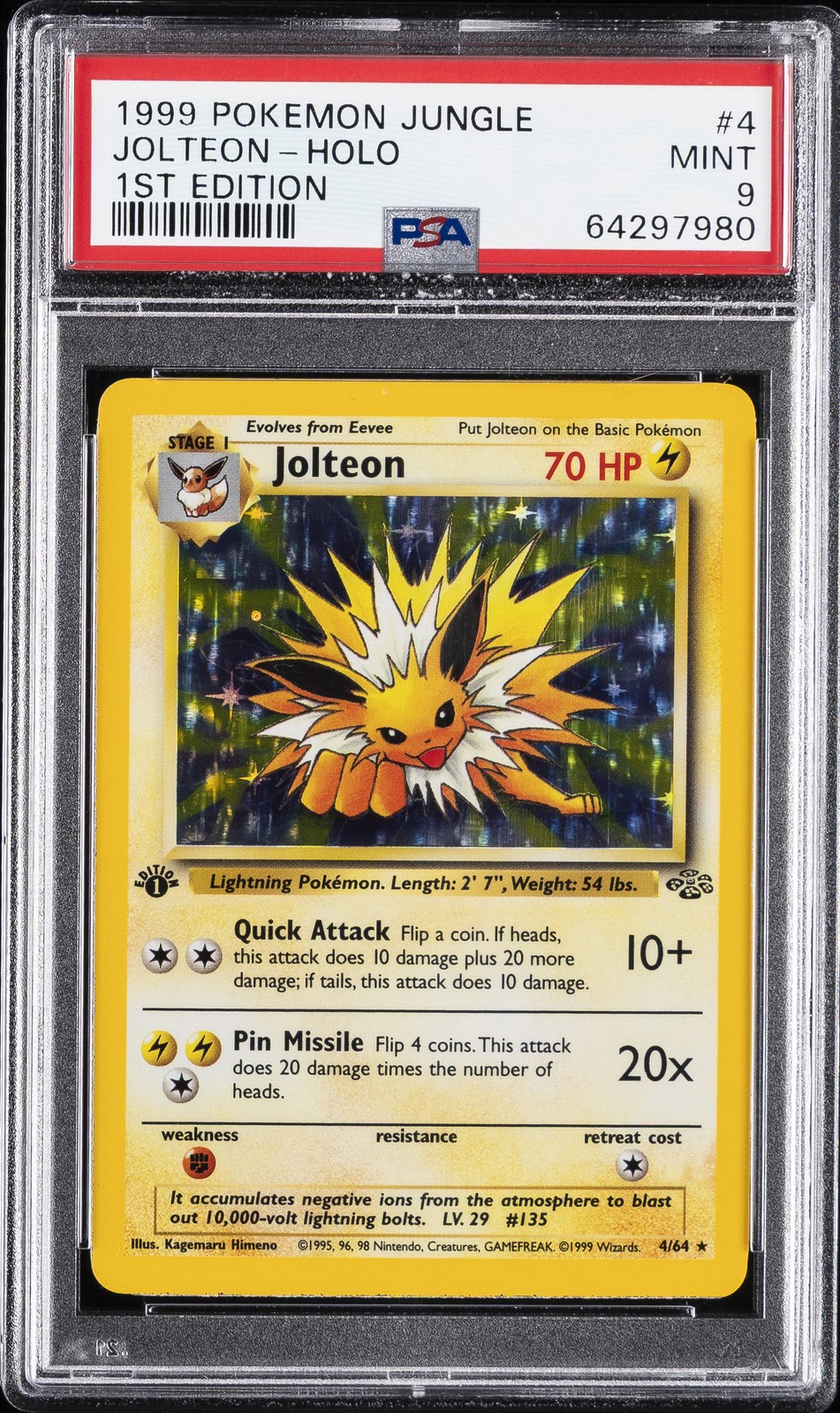 1999 POKEMON JUNGLE 1ST ED #4 JOLTEON-HOLO PSA 9