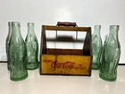 Vintage Red Yellow Coca Cola 6 Pack Wood Carrier Wings Handle 1940s With Bottles