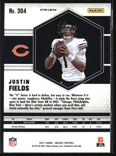 2021 Panini Mosaic #304 Justin Fields Prizm - Picture 2 of 2