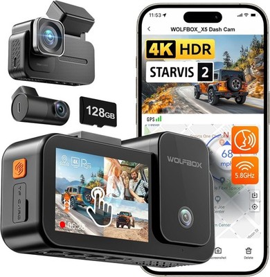 WOLFBOX X5 New Model 3-Channel 4K HDR Dash Cam,STARVIS 2 IMX678, with 128GB Card