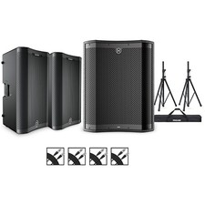Harbinger VARI 3000 Powered Speakers Package wVS18 SubStandsCables 15" Mains