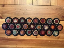 PRIMITIVE WOOL FELT PENNY RUG TABLE RUNNER CANDLE MAT SHADES OF FALL LEAVES