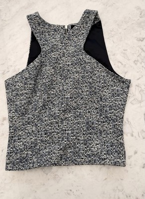Me + Em Textured Navy Blue, Black And White Tweed Sleeveless Top. Size 4