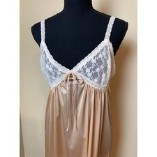 vintage slip dress lace floor length beige white bridal lingerie small medium