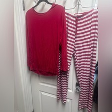Women  s Kickee pants Loosey Goosey Red  White Striped Pajama Set SZ M