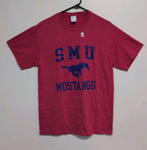 Port & Company SMU Mustangs Graphic Crew Neck Men's Cotton T Shirt Medium Red