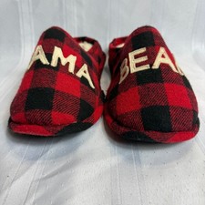 Dearfoams Mama Bear Slippers Red Black Buffalo Plaid Scuff Womens XL 11-12 NWOT