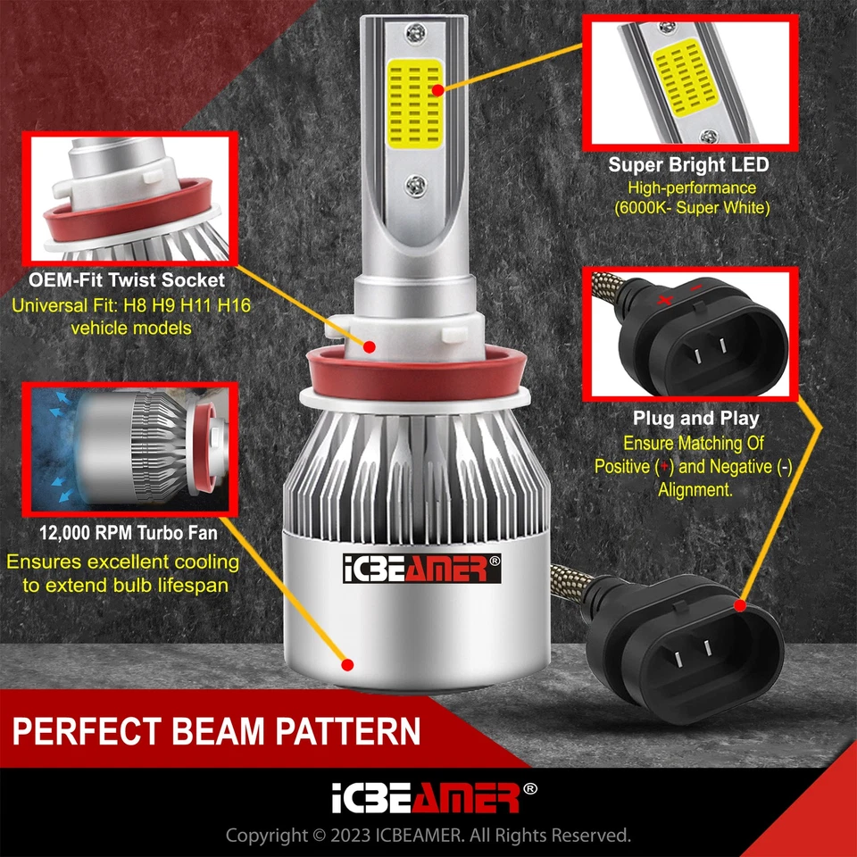 Lâmpadas de halogênio H9 COB C6 LED 6000K branco plug & play feixe alto F6 - Imagem 2 de 4