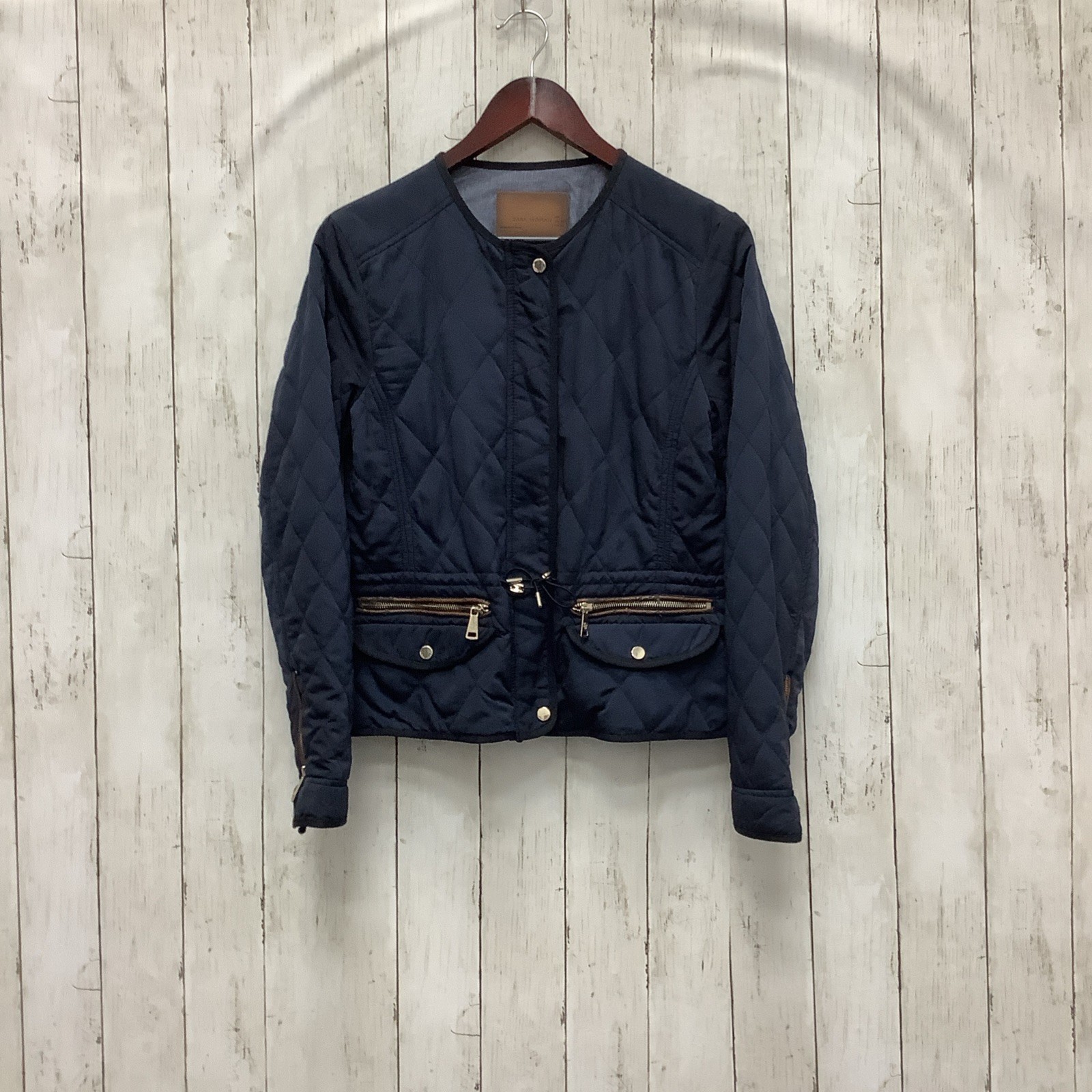 Zara Woman Full Zip Jacket Quilted Gold Hardware Pockets Size Large 0211-106