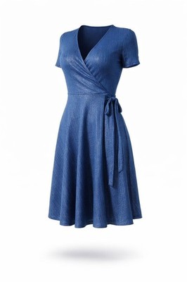 Damen Abend Wickelkleid Blau Neu Gr 40 L Women Cocktail Dress Blue New