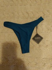 Zaful Forever Young Size S Green Textured Cheeky Swim Bikini Bottom Women's