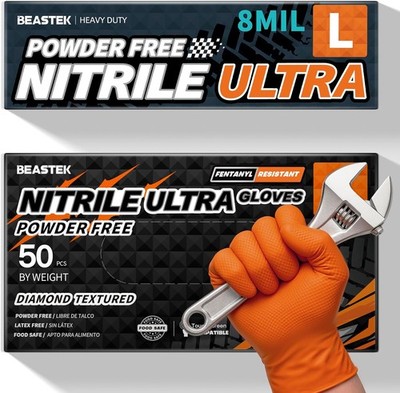 Beastek Nitrile Disposable Gloves, 8Mil Latex & Powder Free Chemical Resistant H