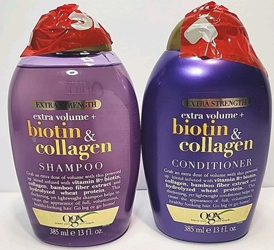 OGX Extra Strength & Volume Biotin Collagen Shampoo + Conditioner, 13 fl oz Hair