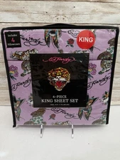 New Ed Hardy 6-Piece King Size Sheet Set Americana / Asian Tattoo Tiger Print