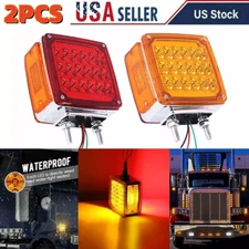 2X LED Square Dual Face Stud Mount Pedestal Fender Turn Signal Light Red/Amber