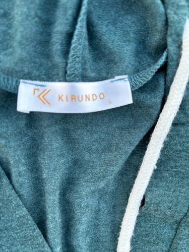 Kirundo Hooded Women’s Green White Sport Stripe Shirt Drawstring Lightweight L - Picture 3 of 6