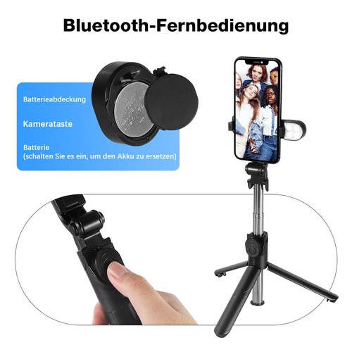Bluetooth Selfie Stick Stativ für Smartphone iPhone 13 12 11 Pro Max, Samsung DE - Zdjęcie 52 z 83
