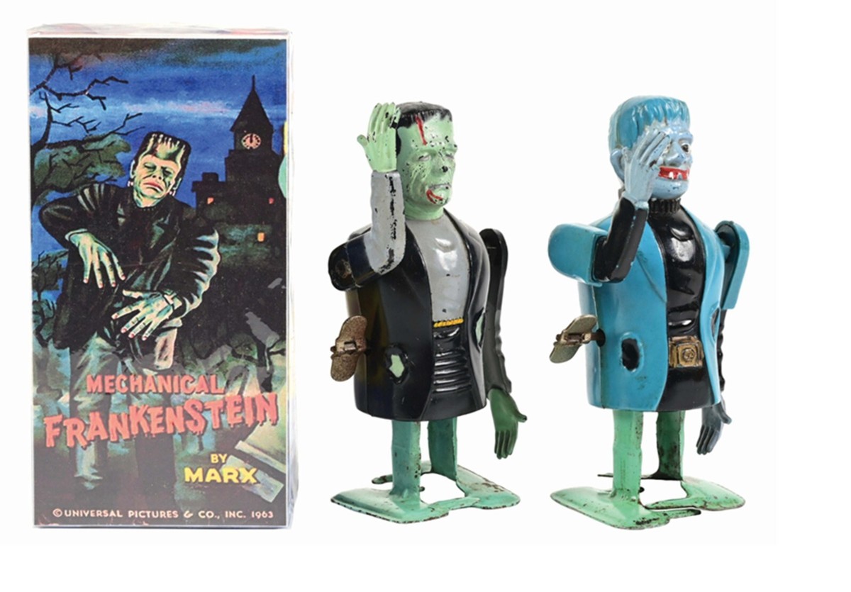 1963 Marx Mechanical Frankenstein + Vampire Monster Wind Up Toy