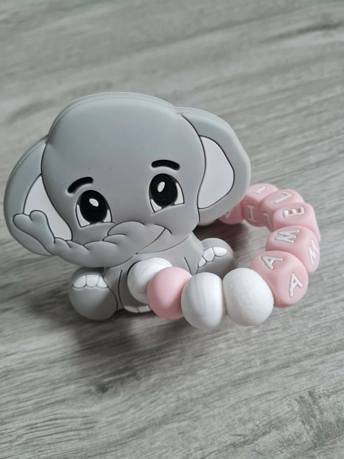 Girls Pink Personalised Silicone Elephant Teether Teething Rattle CE Marked
Opens in a new window or