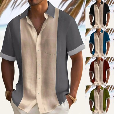Herren Vintage Bowlinghemd Kurzarm - Retro Style Hemd Mit Knopfleiste