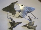 Jj Jonette Jewelry Silver/Pewter Hummingbird Signed&Dangling Bird Pierced Earrin