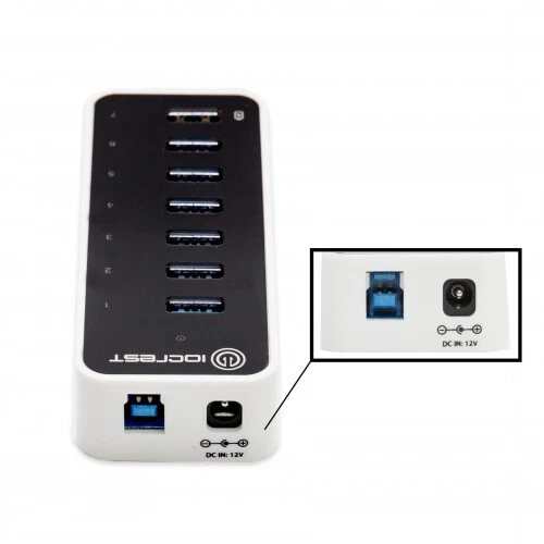 IOCrest 7 Port USB 3.0 Hub with One Fast Charging Port and power adaptor - Image 3 of 4
