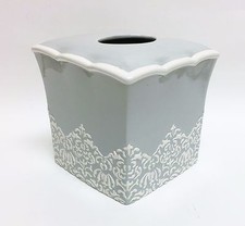NEW CERAMIC GRAY+WHITE VICTORIAN STYLE TEXTURED NAPKIN BOX,TISSUE HOLDER