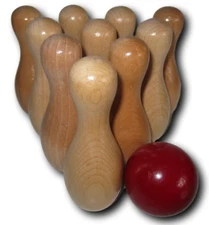 Mini Wood 10 Pin Shuffleboard Bowling Set w/ Red Ball – Tabletop Game