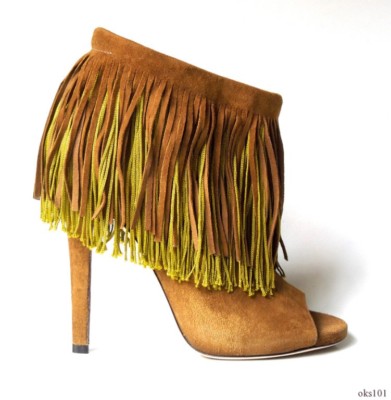JIMMY CHOO olive suede FRINGE open-toe Damita ankle BOOTS new  $1095