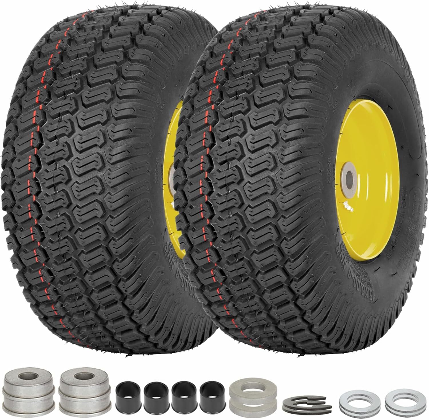 2 Pack 15x6-6 Tubeless Lawn Mower Front Tires with Wheels