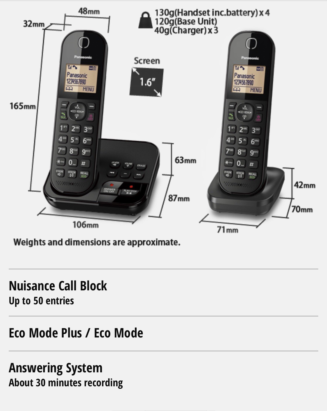 Panasonic KXTGC424EB Quad Cordless Telephone with Answer Machine
