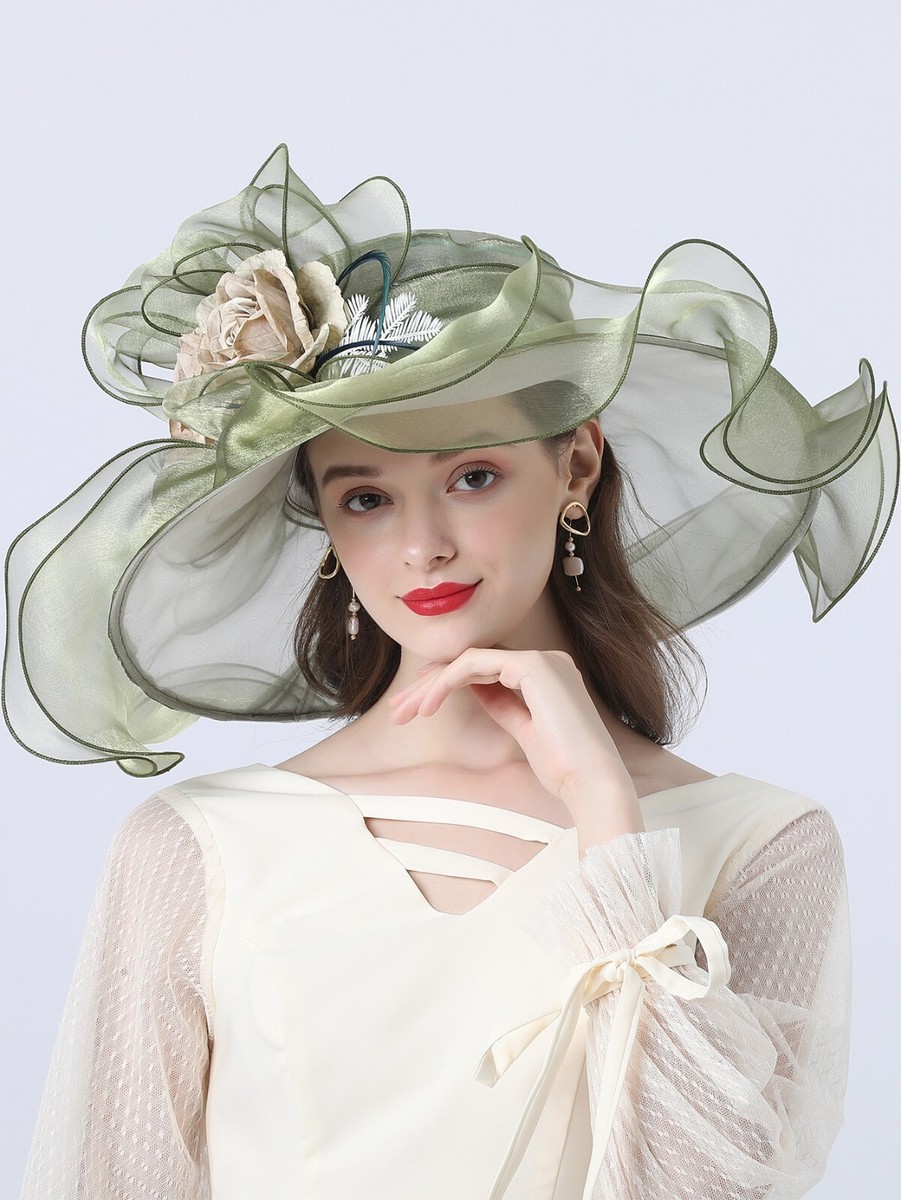 Green Organza Kentucky Derby Fascinator Hat For Women Wide  display picture 2
