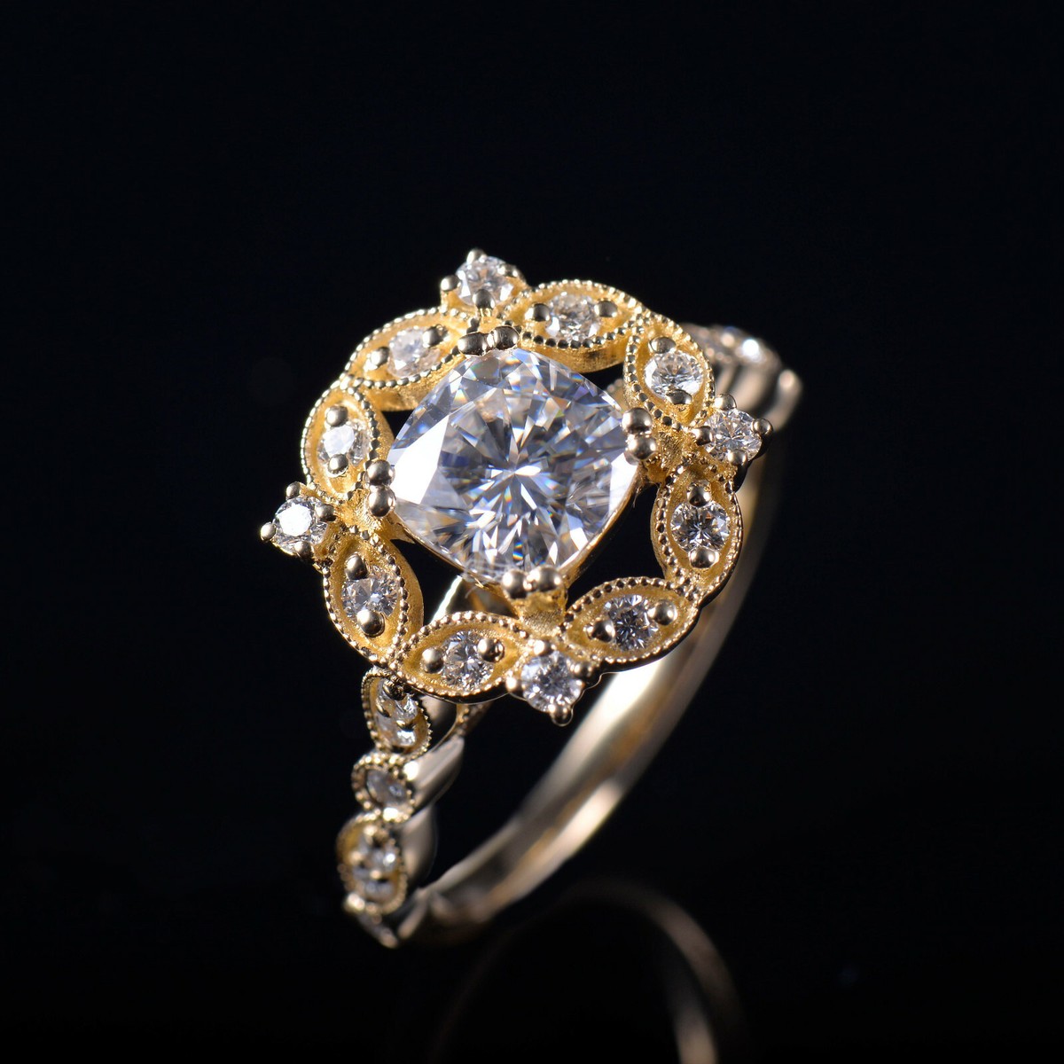 Natural 7x7 Moissanite Diamond Engagement Wedding Rings Solid 14