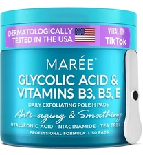 MAREE Glycolic Acid Pads - Toner Pads for Face Cleansing with Tea Tree Oil - Exf