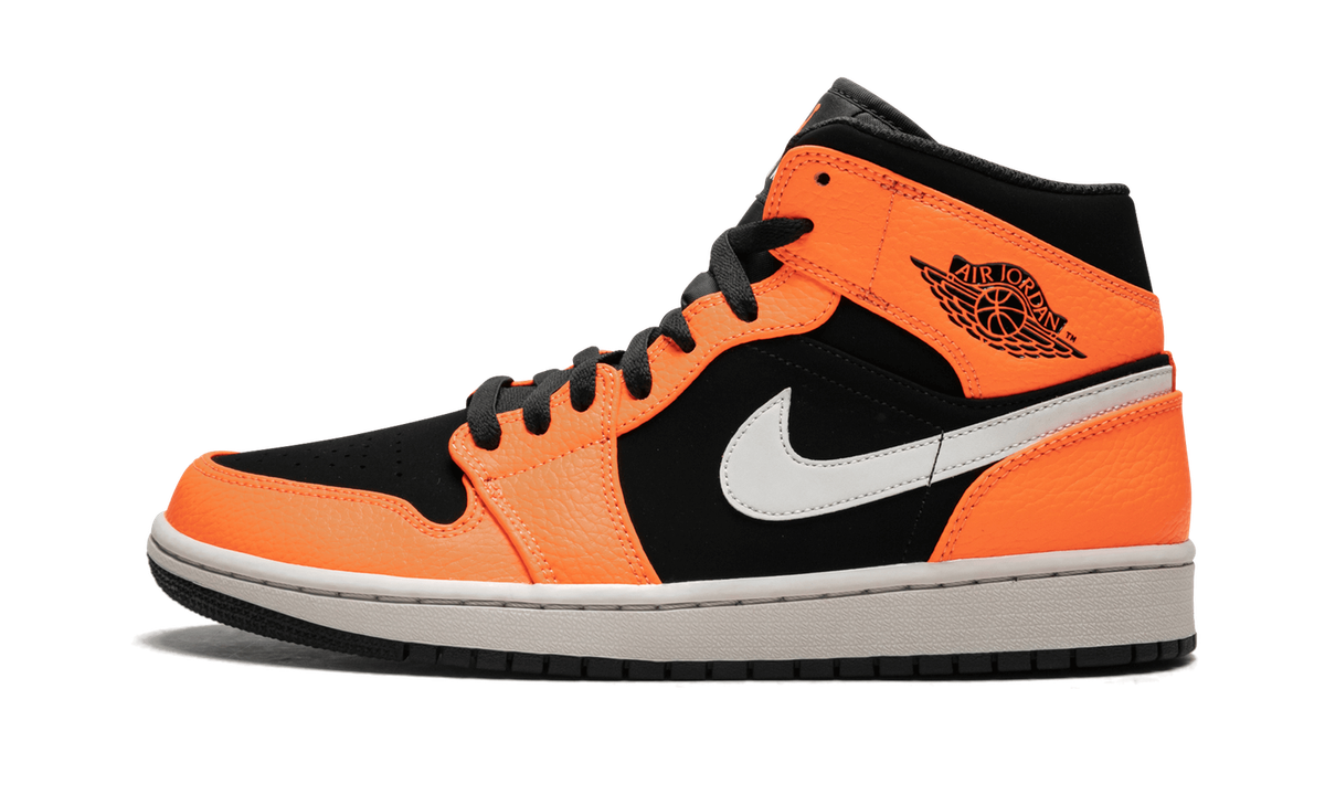 Air Jordan 1 Mid AJ1 Retro Black Cone Light Bone Orange 554724 062