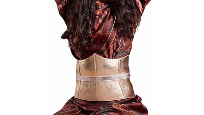 Womens OBI Leather Metallic Gold Silver Waist Wide Belt,Curved style Wrap  Belt