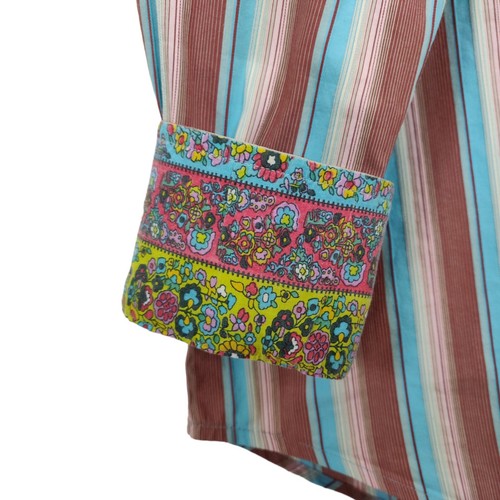 Robert Graham Button Front Shirt Size XL Blue Brown Stripes Flip Cuffs Boho - Picture 5 of 8