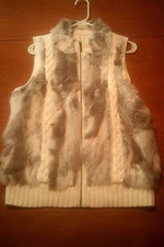 Christopher Banks Women's L Gray Rabbit Fur Sleeveless Full Zip Cardigan Vest