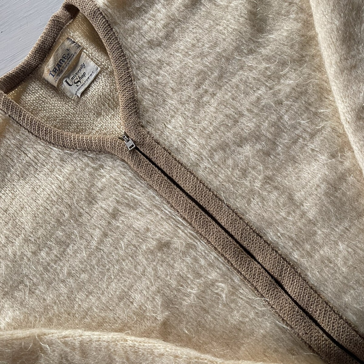 Vtg 50s 60s Mohair Cardigan Men's L/XL Full Zip Fuzzy Shaggy
