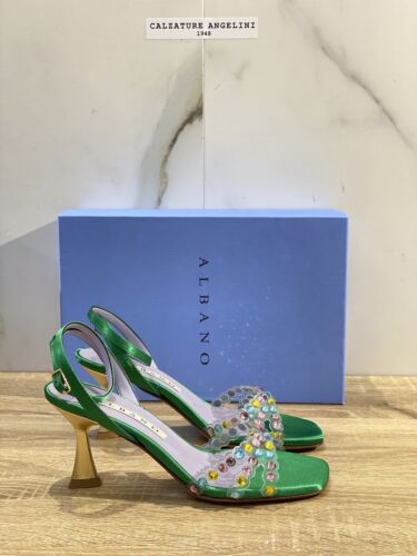 Albano Sandale Frauen Satin Smaragd Mit Absatz Luxury Sandale 36 - Afbeelding 1 van 7