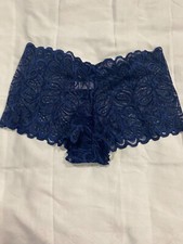 Boyshorts panty for women Sz M Navy Blue Lace Waist Low Rise Floral Panties